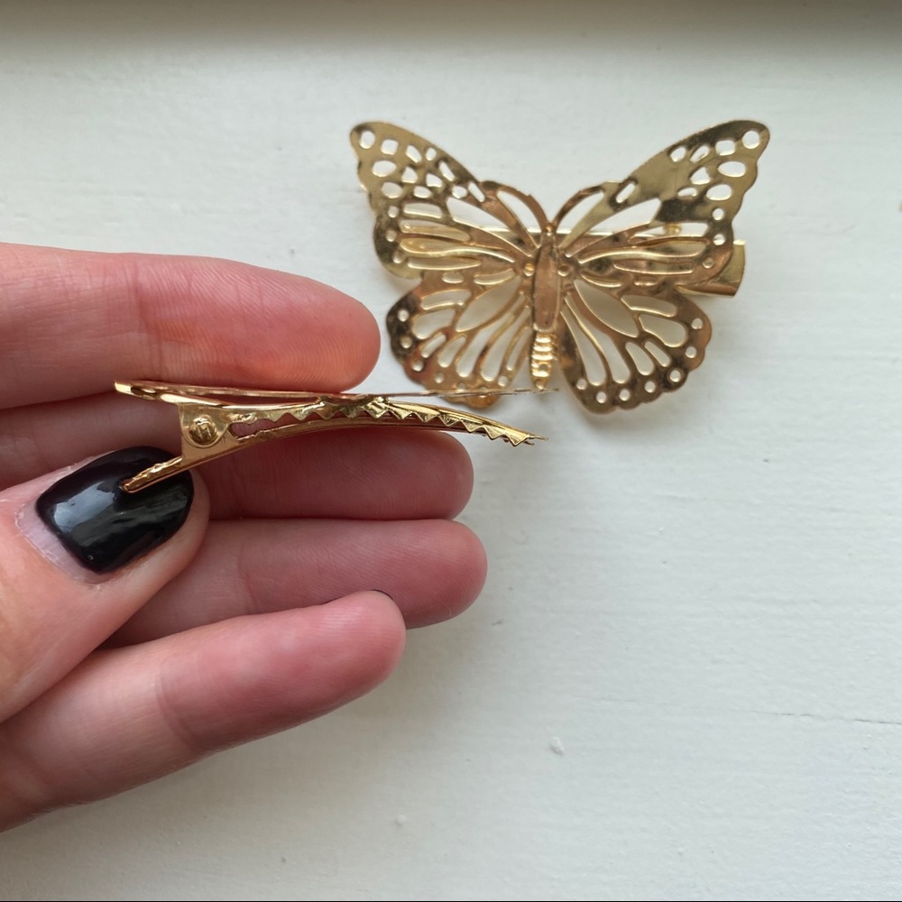 Chic thin gold butterfly filigree hair clips - Picture 3 of 8